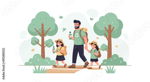 Parents and Kids Exploring Nature with Sustainable Lifestyle
