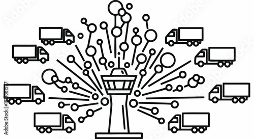 Logistics Hub with Trucks and Network.
