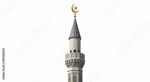 Islamic Minaret Tower with Crescent Moon.