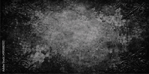 A dark and aged black and white grunge background featuring a dirty textured surface of old metal and rough concrete wall stone
