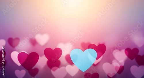Multicolored heart shapes on gradient pink and purple background for valentines day