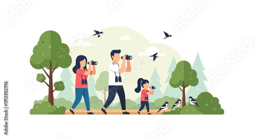 Bird Watching Walk with Camera and Binoculars Outdoors
