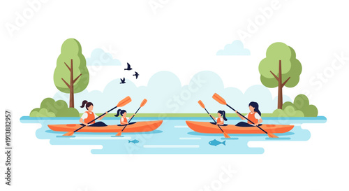 Quiet Eco Tourism Kayak Trip Through Green Landscape