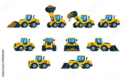 A collection of yellow construction vehicles.