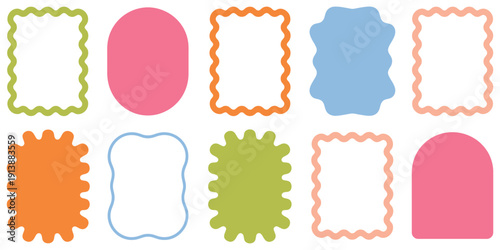 Retro Wavy Edge Frame Set - Professional Vector Illustration of Zig Zag and Scalloped Border Shapes for Creative Graphic Design