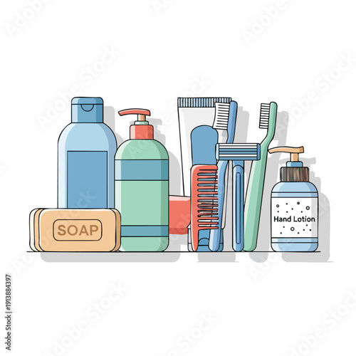 Assorted Personal Care Products and Hygiene Items for Daily Use