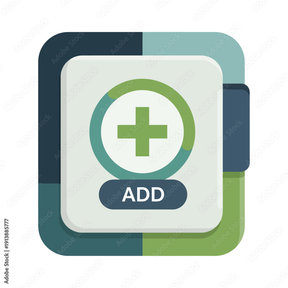 Fototapeta premium Green Plus Symbol and Add Button Icon.