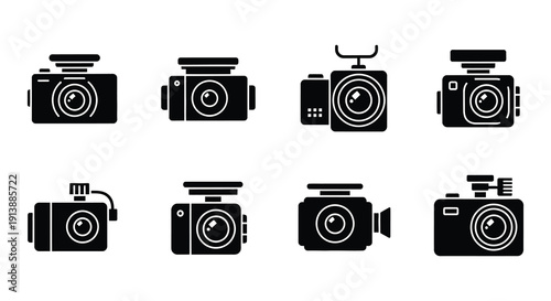 Black and white icons depicting various dash cam designs and orientations