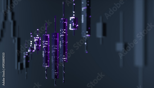 Tableau sur toile Futuristic candlestick trading chart with data points