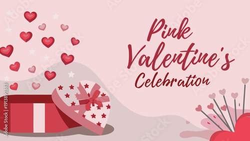 Valentine's day celebration scene with pink and red hearts gifts and flowers on a soft pink background for love and romance concepts with Valentine s Day