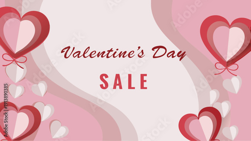 Valentine's day sale poster template with red and white hearts on pink background for love and romance themed promotions and discounts with Valentine s Day