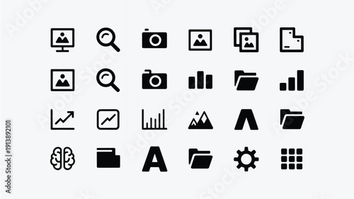 collection of various black icons on light background