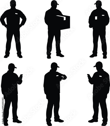 Multi Pose Delivery Worker Action Silhouette Set