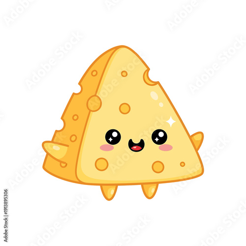 A cute cartoon cheese illustration with a smiling face and rosy cheeks on a white background.