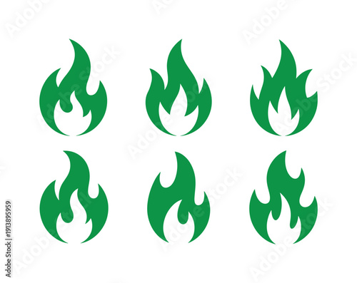 Fire icon collection. Fire flame symbol. Bonfire silhouette logotype. Flames symbols set flat style - stock vector.