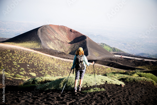 Wallpaper Mural hiker trekking on mount Etna Torontodigital.ca