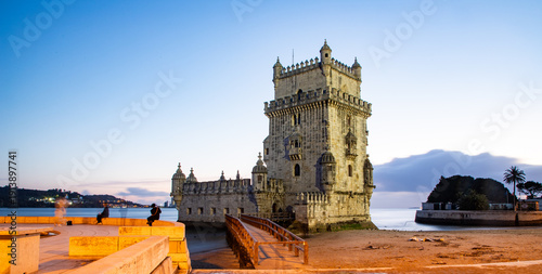 lisbon, Belem Tower at dusk - Tagus River, Portugal