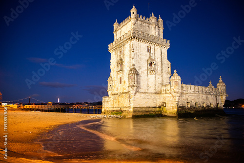 lisbon, Belem Tower at dusk - Tagus River, Portugal