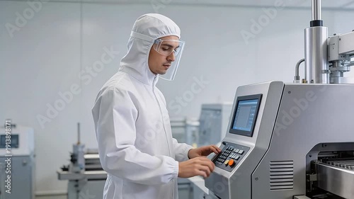 Wallpaper Mural Man in protective suit operating machine Torontodigital.ca