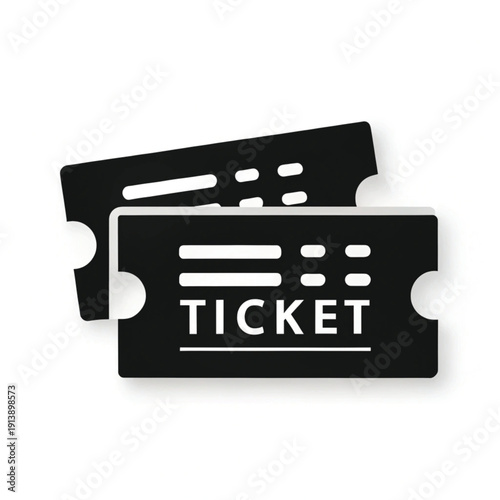 Two black tickets with the word ticket are displayed on a white background