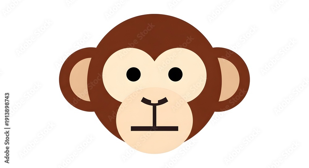 Obraz premium Simple cartoon monkey face icon with neutral expression