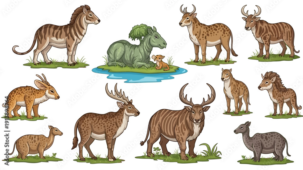 Naklejka premium Collection of prehistoric animals and extinct creatures