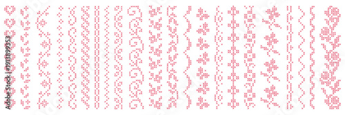 Set of hand drawn cross stitch border. Ethnic folk design for creative projects, card and scrapbooking. Vector isolated elements collection.