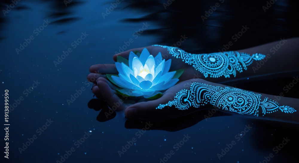 custom made wallpaper toronto digitalHands Cradling Glowing Lotus Against Dark Background