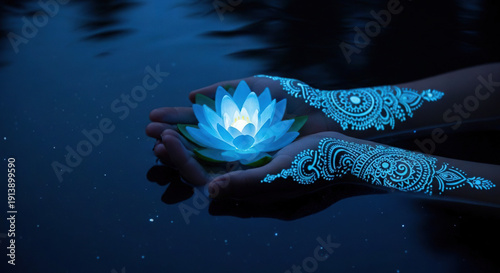 Wallpaper Mural Hands Cradling Glowing Lotus Against Dark Background Torontodigital.ca