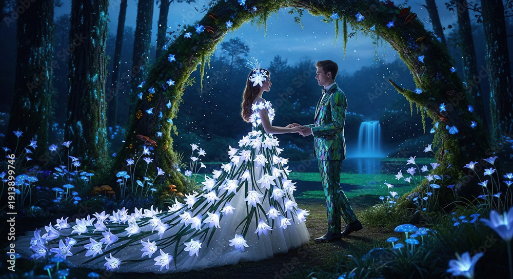 custom made wallpaper toronto digitalCouple exchanging vows in an enchanted forest at dusk