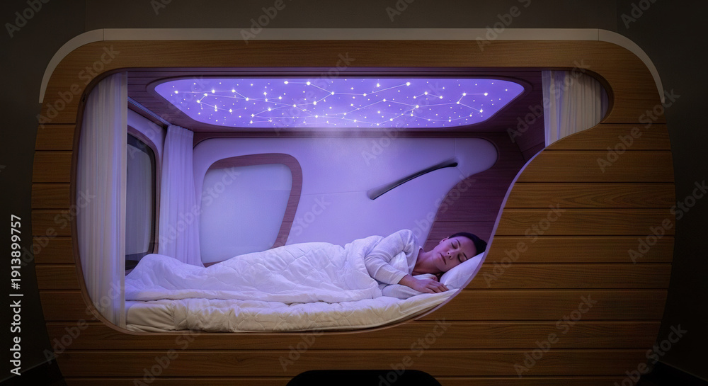 custom made wallpaper toronto digitalWoman Sleeping in a Futuristic Wooden Pod Bedroom