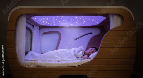 Wallpaper Mural Woman Sleeping in a Futuristic Wooden Pod Bedroom Torontodigital.ca