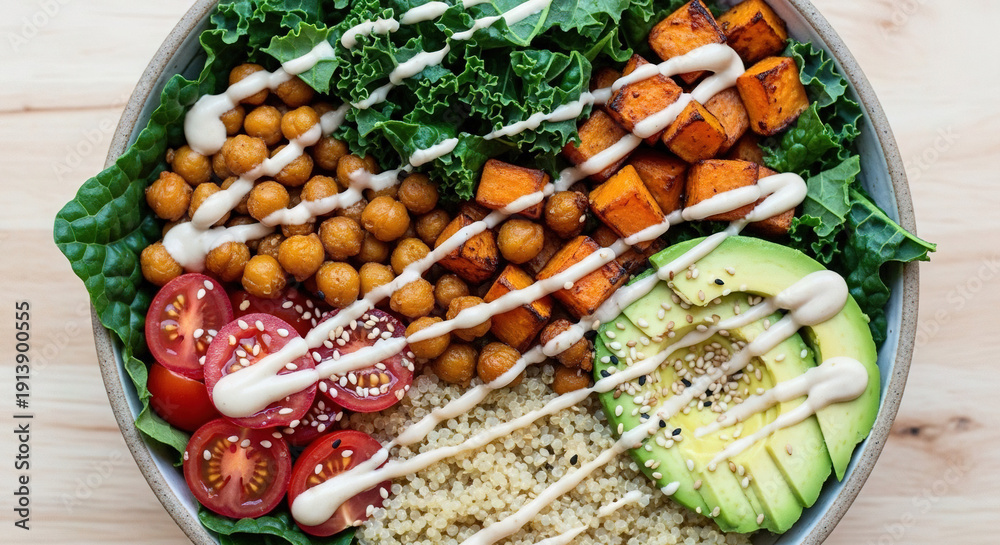 custom made wallpaper toronto digitalHealthy quinoa bowl with roasted sweet potato, chickpeas, kale, cherry tomatoes, avocado