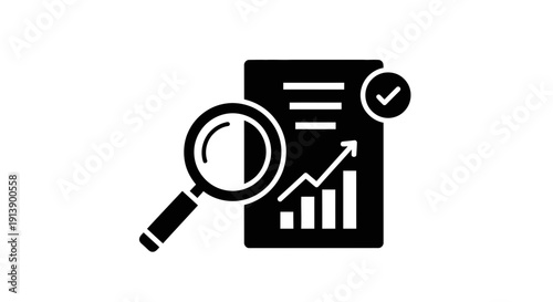Magnifying Glass Examining Document with Graph.