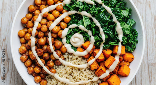 Wallpaper Mural Healthy meal with roasted chickpeas, sweet potato, quinoa, kale, and creamy sauce Torontodigital.ca