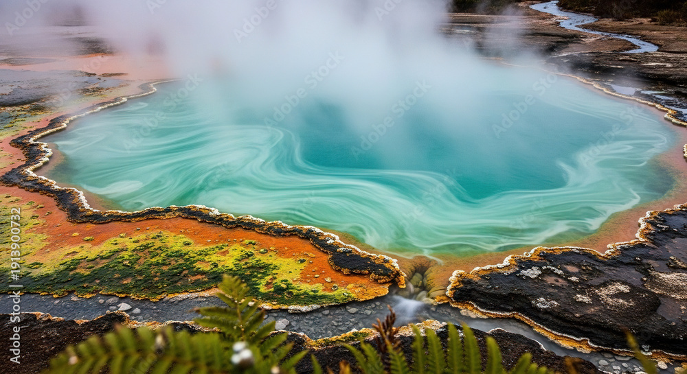 custom made wallpaper toronto digitalTurquoise hot spring with billowing steam in a geothermal landscape