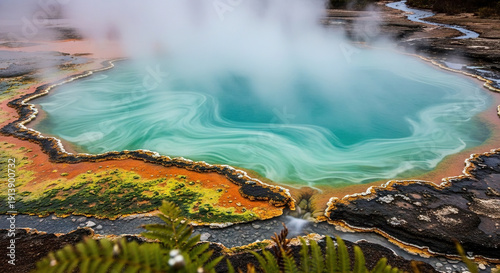 Wallpaper Mural Turquoise hot spring with billowing steam in a geothermal landscape Torontodigital.ca