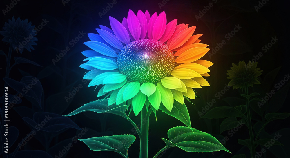 custom made wallpaper toronto digitalRainbow Sunflower Against Dark Background