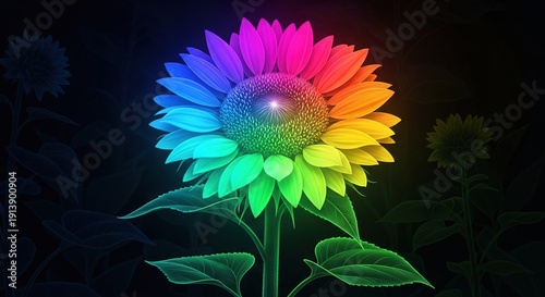 Wallpaper Mural Rainbow Sunflower Against Dark Background Torontodigital.ca