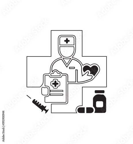 Nurse Medical Care and Treatment Line Icon