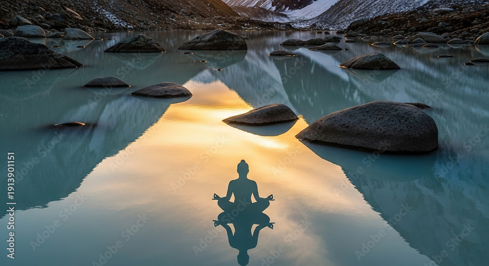 custom made wallpaper toronto digitalPerson Meditating in serene river at sunset
