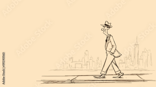 Картината върху платно vector illustration of a man walking on the city street