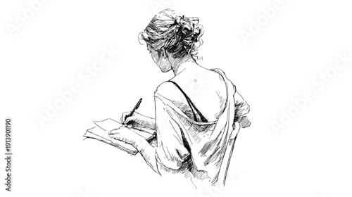 sketch of a girl in a white shirt art painting 