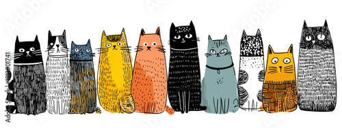 vector illustration of a set of colorful banners of cats isolated on white 