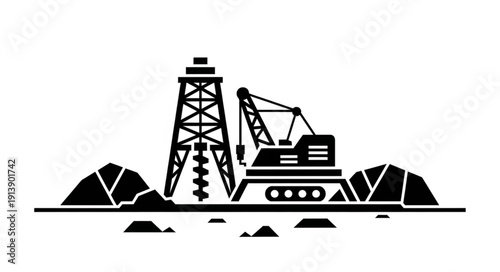Offshore Oil Rig Drilling Platform with Crane.