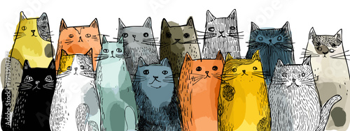 vector illustration of a set of colorful banners of cats isolated on white 