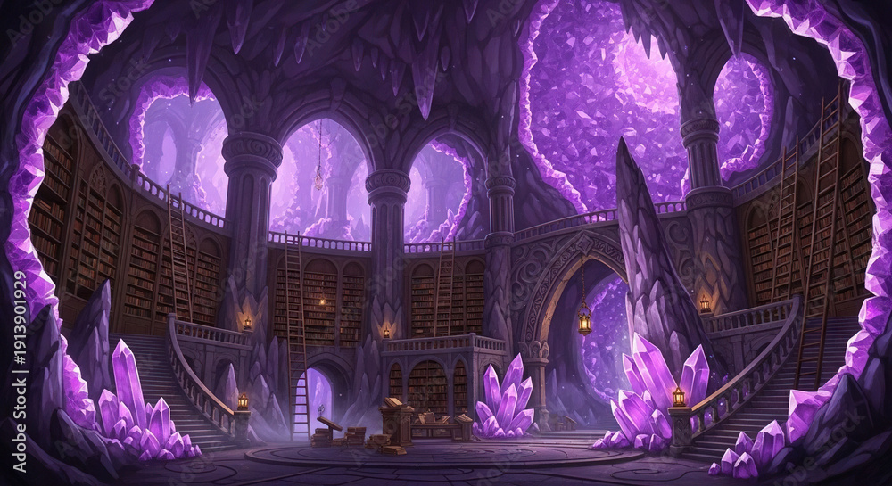 custom made wallpaper toronto digitalMystical Library Interior with Crystal-Formed Ceiling