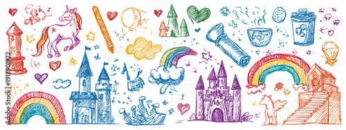 white book with children's drawings hand drawn vector illustration