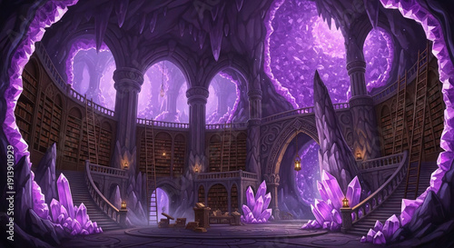 Wallpaper Mural Mystical Library Interior with Crystal-Formed Ceiling Torontodigital.ca