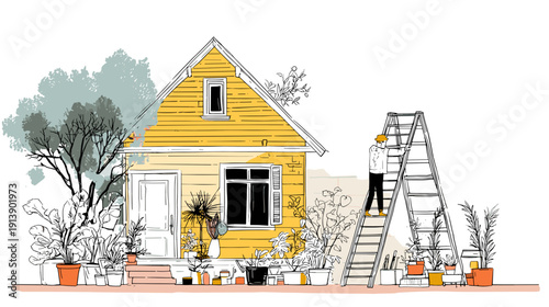 house under construction hand drawn vector illustration 